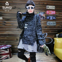 European station 2020 winter season new trend womens Korean flower line side split knitwear turtleneck sweater women