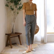 Smoke cool feeling SJ can be professional leisure summer thin gray ankle-length pants straight tube trousers women