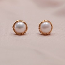 14K gold natural pearl earrings female Port style retro Hepburn temperament round earrings earrings earrings 2021 New Tide