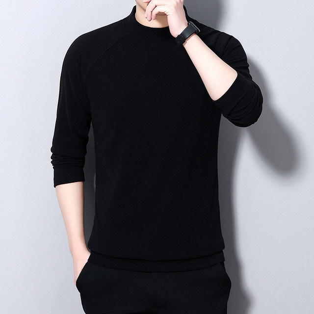 2020 autumn new products thin pile pile collar men's cotton sweater Korean version of slim-fit T-shirt with cashmere primer 2020 autumn new products thin pile pile collar men's cotton sweater Korean version of slim-fit T-shirt with cashmere primer