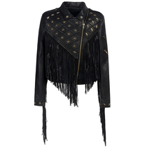 2021 Trend Fall Winter New Tassel PU Leather Jacket Womens Short Fashion Rivet Locomotive Street Personality Jacket Jacket