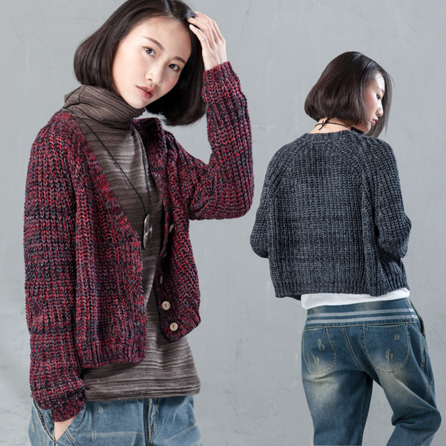 2024 ພາກຮຽນ spring ແລະດູໃບໄມ້ລົ່ນ tops ວັນນະຄະດີຂະຫນາດໃຫຍ່ບາດເຈັບແລະຝ້າຍບໍລິສຸດປະສົມກະທູ້ຫນາ V-neck cardigan sweater sweater jacket