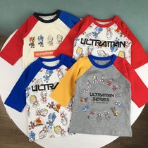 90-140 children pure cotton 70% sleeves T-shirt boy cartoon blouse inserts shoulder sleeves 1-7-year-old single spring and autumn child clothing
