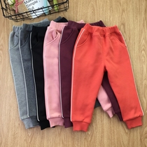 80-140 children with pure cotton lining plus suede casual pants open crotch male and female baby integrated suede pants double winter