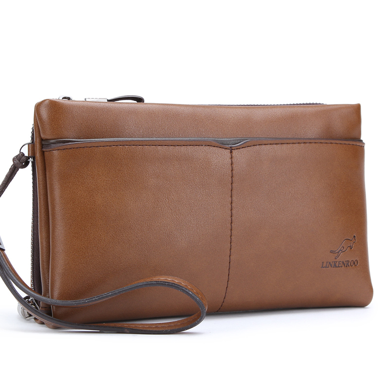 袋鼠男士手包软皮商务休闲手拿包男长款拉链钱包多卡位牛皮手抓包_4