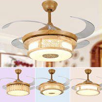 Chinese style with fan chandelier Log ceiling fan lamp Bed and breakfast restaurant Invisible solid wood house Retro chandelier Living room Simple