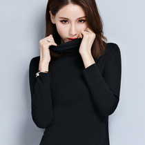 Womens 2021 new fashion black high-neck cotton base shirt long-sleeved t-shirt pile collar niche design sense top