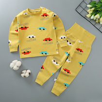 Spring and autumn baby boy cartoon belly guard high waist pants baby long-sleeved pajamas Childrens autumn clothes autumn pants home service suit