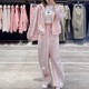 아디다스 스포츠 슈트 여자 핑크 후드 재킷 넓은 레그 긴 바지 스프링 슈트 캐주얼 러닝 2 피스 세트 아디다스 스포츠 슈트 여자 핑크 후드 재킷 넓은 레그 긴 바지 스프링 슈트 캐주얼 러닝 2 피스 세트