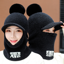 Plus velvet riding electric car hat female winter collar integrated wool cap thickened warm winter cold knitted cap