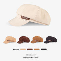 Octagonal hat female British retro Korean version of tide beret casual Joker face small label Black hat painter hat