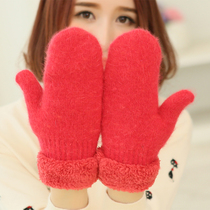 Korean version of rabbit wool gloves ladies autumn and winter students solid color knitted all-inclusive hair mouth thick warm gloves
