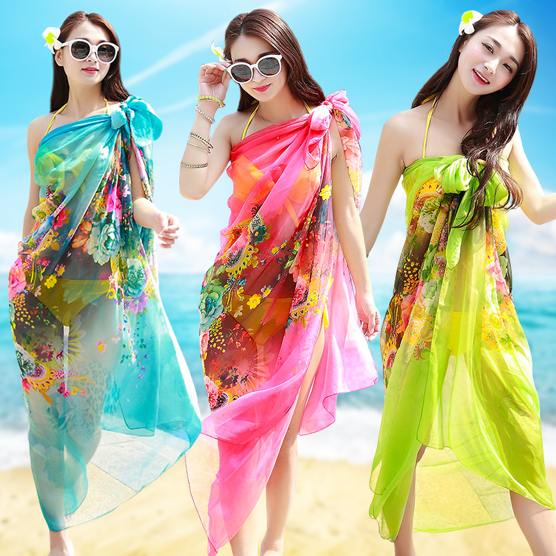 Silk scarf Women's spring and autumn scarf Gauze towel Summer wild seaside sunscreen oversized shawl dual-use Korean version long version beach towel