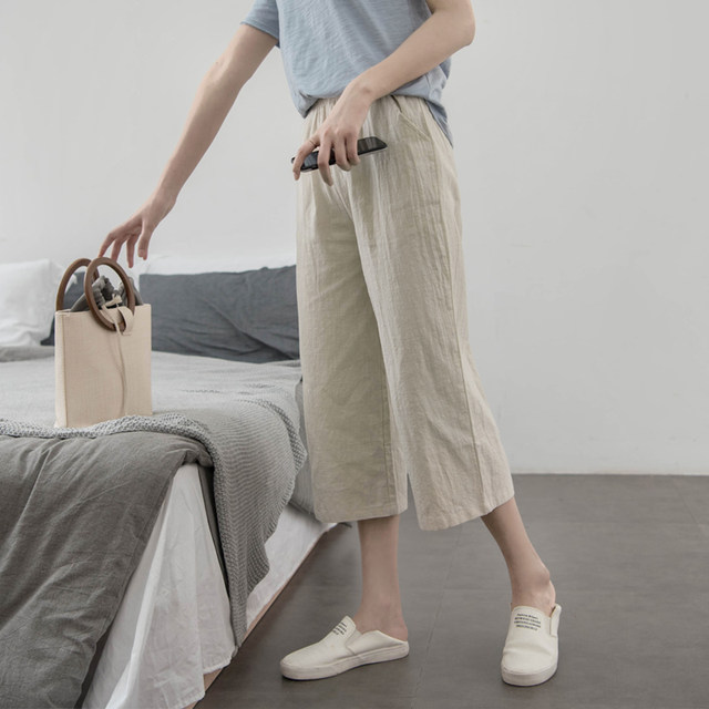 Cropped wide-leg pants women 2020 new high waist cotton and linen casual loose straight linen summer pants women thin Cropped wide-leg pants women 2020 new high waist cotton and linen casual loose straight linen summer pants women thin