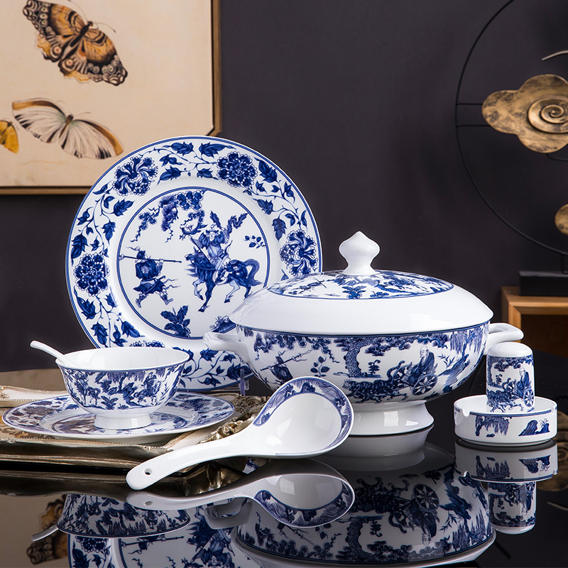 Jingdezhen porcelain bowls tableware suit household ceramic bowl dish bowl chopsticks combination of high - grade ipads porcelain bowls dish suits for