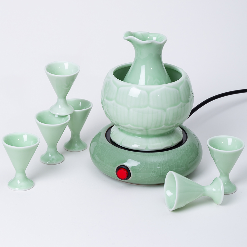 Jingdezhen ceramic temperature wine pot of wine suit green glaze hot hot wine warm hip home wine and rice wine liquor cup