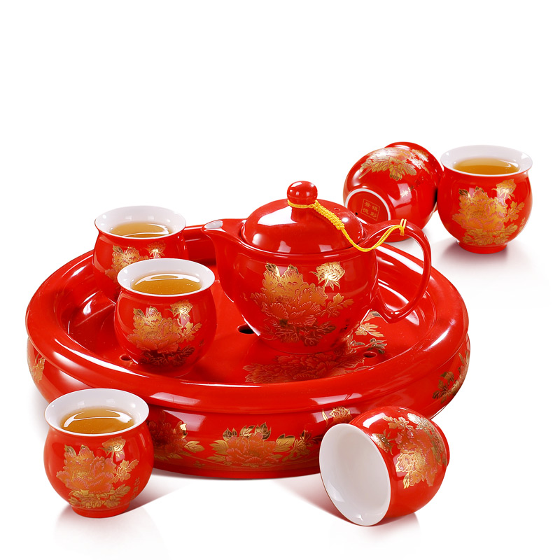 Wedding tea suit household teapot kung fu tea tray cups simple Chinese style Wedding jingdezhen ceramic package