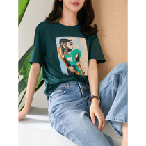 UJIA Super fire cec short sleeve female 2021 new summer Korean round neck loose cartoon printing wild T-shirt female