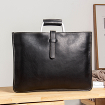 Handmade leather mens bag Hand bag Crazy Horse leather shoulder Cross bag ultra-thin 13 inch computer bag file bag