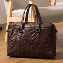The first layer of cowhide retro handbag briefcase mens leather shoulder oblique backpack Ami Kachi computer bag