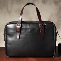 New mens bag original tanned cowhide leather Hand bag briefcase leather Business Mens shoulder Cross bag computer bag