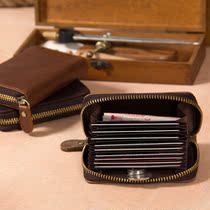 Leather card bag credit card cover head layer cowhide leather zipper bag female Large Capacity multi card position bag degaussing card case male