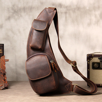 Retro Crazy Horse leather mens bag handmade leather chest bag head layer cowhide shoulder oblique cross horn bag personality casual tide bag