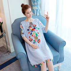 实拍2017韩版波西米亚棉麻刺绣孕妇连衣裙
