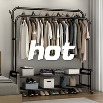 Simple coat rack floor-to-ceiling household bedroom double pole drying rack indoor clothes folding removable hanger
