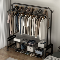 Simple coat rack double pole drying rack floor flat indoor folding hanger household bedroom clothes storage rack