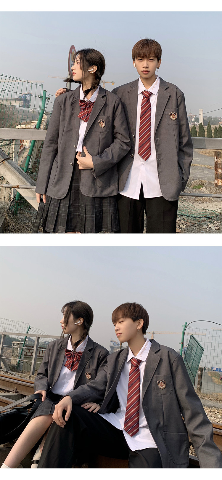 c316 x611 p95 春装西装盾牌情侣装男女款jkdk灰色制服校服班服