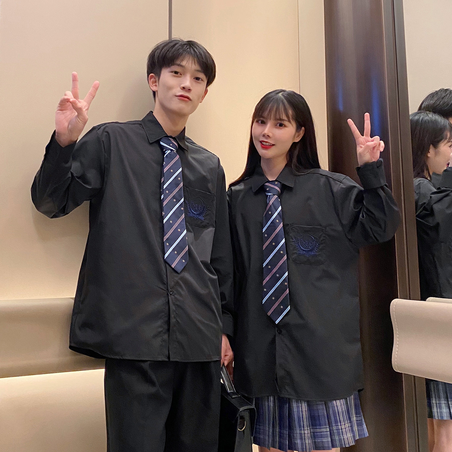 送领带长袖衬衫jkdk情侣装制服班服男女款