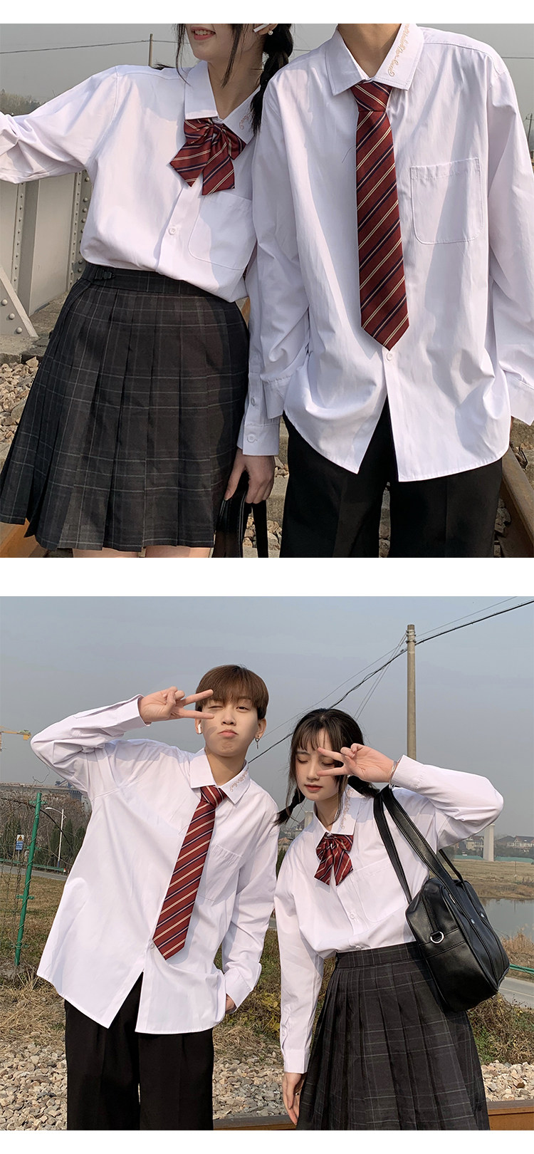 送领带春装新款绣花jkdk长袖衬衫情侣装男女款班服