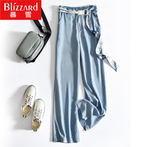 Tencel denim wide leg pants womens high waist drape feel 2021 summer thin elastic waist ice loose mop trousers women