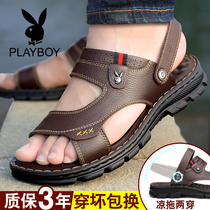 Floral Playboy sandals Mens Korean version Leisure genuine leather 2022 Summer wear and non-slip Deodorant Shock Absorbing Outdoor Beach Shoes