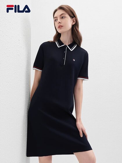 FILA 斐乐官方女子编织连衣裙2024夏季新款时尚休闲翻领短袖裙子 FILA 斐乐官方女子编织连衣裙2024夏季新款时尚休闲翻领短袖裙子
