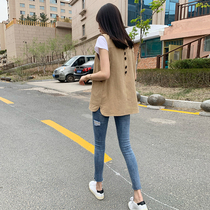 Summer thin cotton and hemp vest womens coat Korean version short small man wild sleeveless waistcoat goddess horse clip