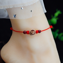 This Life Year Tiger Foot Chain Woman 2021 New Tide Red Rope Sexy Without Dropping Color Peach Wood Zodiac Tiger Foot Rope Safety Buckle