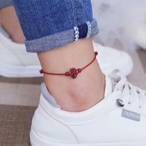 12 zodiac family of bull year Zhu sandal foot chain female summer red rope bracelet silver 2021 new adjustable stylish woven foot rope