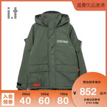 it izzue Mens Hooded Cotton Jacket Jacket Winter printed pocket decoration 7133F9D