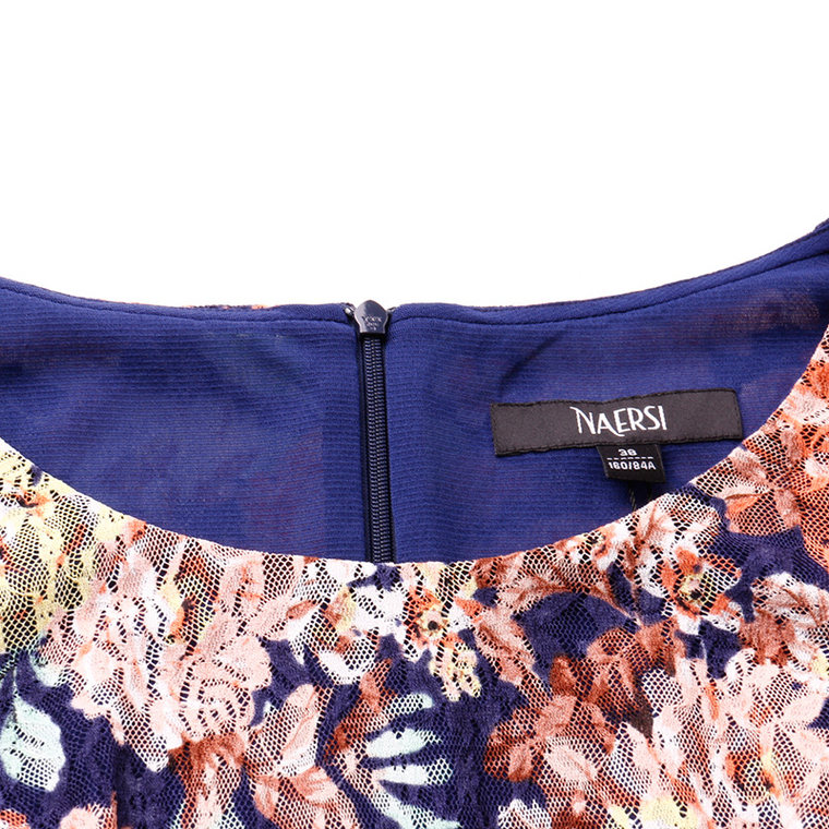 NAERSI/娜尔思2015夏季新款女装修身显瘦A字五分中袖印花连衣裙女
