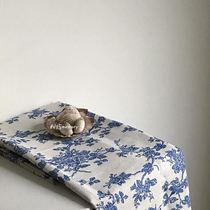 ins Nordic style tablecloth round table Chinese style fabric Japanese dormitory Net red blue and white porcelain cotton garden fresh