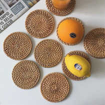 South Korea same bamboo woven handmade tea ceremony rattan coaster ins coffee cup heat insulation pad photo props pose