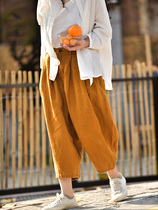 2021 new cotton and linen women's art retro casual cotton and linen women's stitching casual pants women