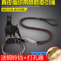 Cow-skin leather dog traction rope collar adjustable for medium large dog Labrador Golden Dubin explosion-proof