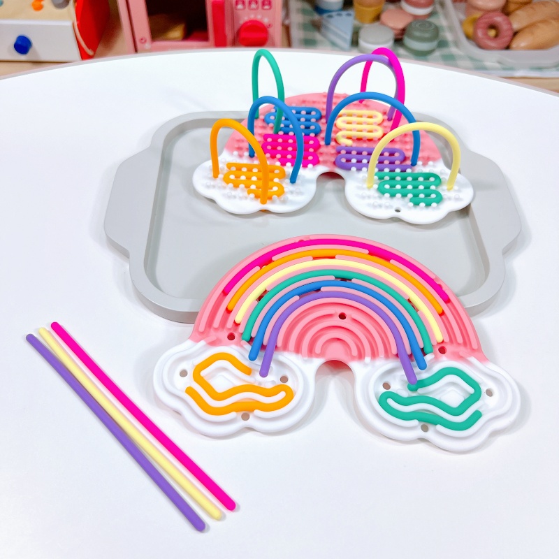 Silicone sensory activity decompression board, winding rope, three-dimensional puzzle, versatile creativity, children's imagination development, puzzle toy (1627207:34407718839:Color classification:Pink cloud double-sided decompression board with 12 sili