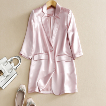 Pink blazer women 2021 Spring and Autumn new silk acetic acid commuter professional OL solid color thin small suit