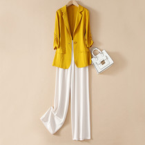 Yellow Small Suit Jacket Autumn Clothing New 2022 Temperament Real Silk Suit Superior High End Fried Street