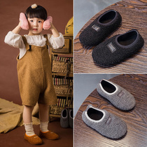 ins The same spring and autumn childrens velvet thickened warm cotton shoes non-slip indoor home kindergarten early education slippers