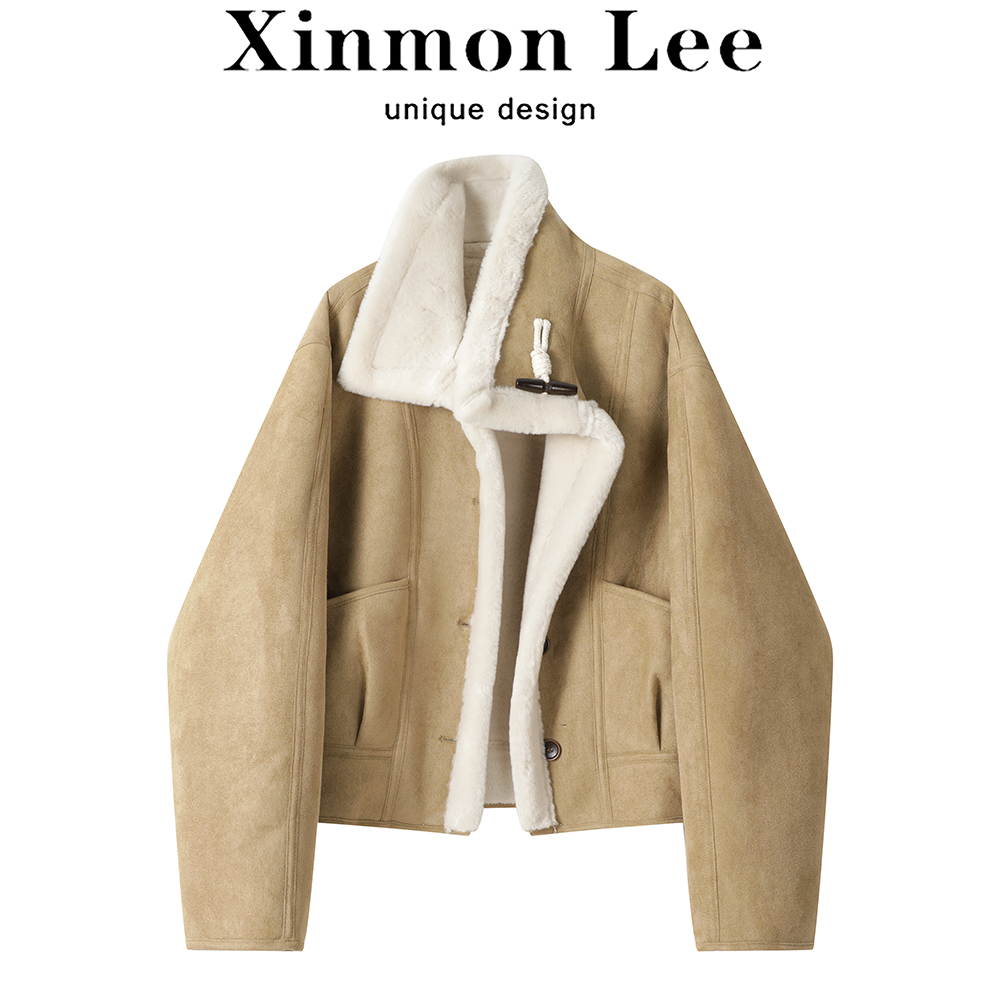 Xinmonlee Superior Sensation Super Nice Looking Shorty Deer Leather Suede Jacket Woman Winter Plus Suede Thickened Goat Hair Blouse-Taobao